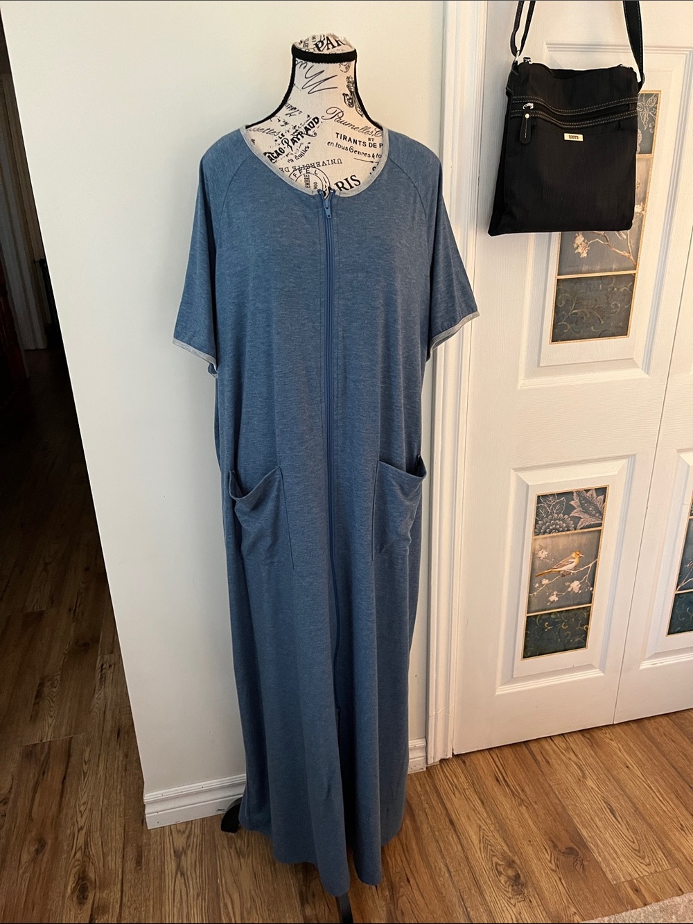 Relaxed Zip-Front Maxi Dress in Dusty Blue